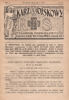 Lekarz wojskowy: tygodnik poświęcony medycynie wojskowej i ogólnej 1921, R. II, nr 52