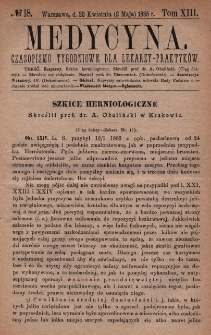 Medycyna : czasopismo tygodniowe dla lekarzy praktyków 1885, T. XIII, nr 18