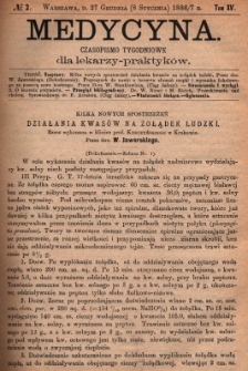 Medycyna : czasopismo tygodniowe dla lekarzy praktyków 1887, T.XV, nr 2