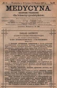 Medycyna : czasopismo tygodniowe dla lekarzy praktyków 1887, T.XV, nr 11