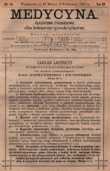 Medycyna : czasopismo tygodniowe dla lekarzy praktyków 1887, T.XV, nr 14