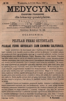 Medycyna : czasopismo tygodniowe dla lekarzy praktyków 1887, T.XV, nr 20