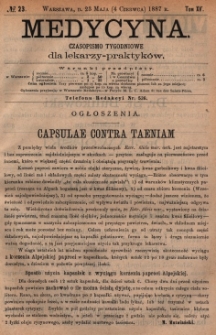 Medycyna : czasopismo tygodniowe dla lekarzy praktyków 1887, T.XV, nr 23