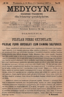 Medycyna : czasopismo tygodniowe dla lekarzy praktyków 1887, T.XV, nr 24