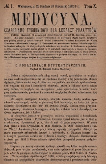 Medycyna : czasopismo tygodniowe dla lekarzy praktyków 1883, T. XI, nr 1