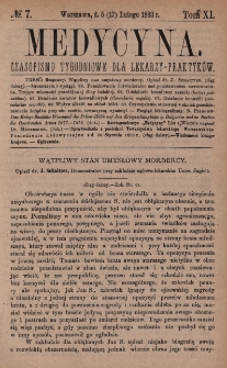 Medycyna : czasopismo tygodniowe dla lekarzy praktyków 1883, T. XI, nr 7