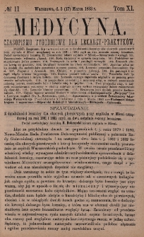 Medycyna : czasopismo tygodniowe dla lekarzy praktyków 1883, T. XI, nr 11