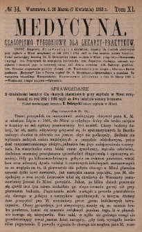 Medycyna : czasopismo tygodniowe dla lekarzy praktyków 1883, T. XI, nr 14