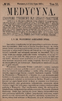 Medycyna : czasopismo tygodniowe dla lekarzy praktyków 1883, T. XI, nr 28