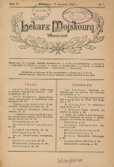 Lekarz wojskowy: miesięcznik 1923, R. IV, nr 1