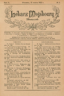 Lekarz wojskowy: miesięcznik 1923, R. IV, nr 3