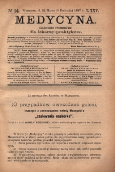 Medycyna : czasopismo tygodniowe dla lekarzy praktyków 1897, T.XXV, nr 14