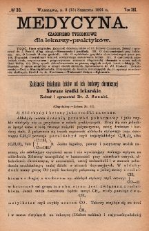 Medycyna : czasopismo tygodniowe dla lekarzy praktyków 1891, T. XIX, nr 33