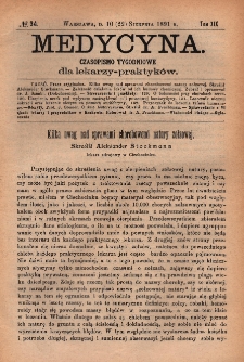 Medycyna : czasopismo tygodniowe dla lekarzy praktyków 1891, T. XIX, nr 34