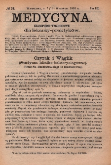 Medycyna : czasopismo tygodniowe dla lekarzy praktyków 1891, T. XIX, nr 38