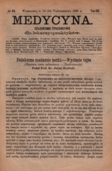 Medycyna : czasopismo tygodniowe dla lekarzy praktyk&oacute;w 1891, T. XIX, nr 43