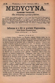 Medycyna : czasopismo tygodniowe dla lekarzy praktyk&oacute;w 1891, T. XIX, nr 46
