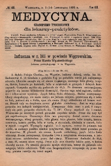 Medycyna : czasopismo tygodniowe dla lekarzy praktyków 1891, T. XIX, nr 46