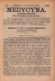 Medycyna : czasopismo tygodniowe dla lekarzy praktyk&oacute;w 1891, T. XIX, nr 47