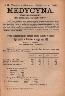 Medycyna : czasopismo tygodniowe dla lekarzy praktyków 1891, T. XIX, nr 49