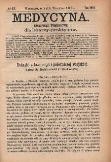 Medycyna : czasopismo tygodniowe dla lekarzy praktyków 1890, T. XVIII, nr 37