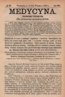 Medycyna : czasopismo tygodniowe dla lekarzy praktyków 1890, T. XVIII, nr 39