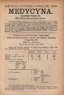 Medycyna : czasopismo tygodniowe dla lekarzy praktyków 1890, T. XVIII, nr 45