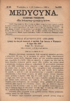 Medycyna : czasopismo tygodniowe dla lekarzy praktyków 1890, T. XVIII, nr 46
