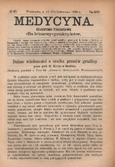 Medycyna : czasopismo tygodniowe dla lekarzy praktyków 1890, T. XVIII, nr 47