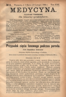 Medycyna : czasopismo tygodniowe dla lekarzy praktyków 1894, T. XXII, nr 9
