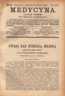 Medycyna : czasopismo tygodniowe dla lekarzy praktyków 1894, T. XXII, nr 14