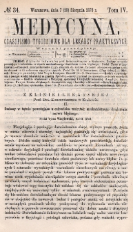 Medycyna : czasopismo tygodniowe dla lekarzy praktycznych 1876, T. IV, nr 34