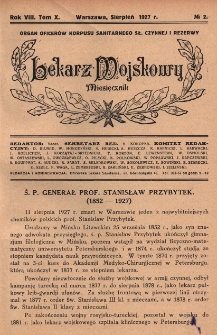 Lekarz wojskowy: miesięcznik organ oficerów korpusu sanitarnego sł. czynnej i rezerwy 1927, R. VIII, T. X, nr 2
