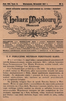 Lekarz wojskowy : miesięcznik organ oficerów korpusu sanitarnego sł. czynnej i rezerwy 1927, R. VIII, T. X, nr 3