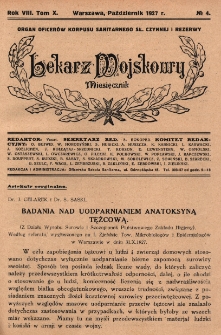 Lekarz wojskowy: miesięcznik organ oficerów korpusu sanitarnego sł. czynnej i rezerwy 1927, R. VIII, T. X, nr 4