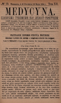 Medycyna : czasopismo tygodniowe dla lekarzy praktyków 1884, T. XII, nr 19