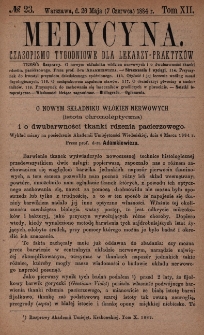 Medycyna : czasopismo tygodniowe dla lekarzy praktyków 1884, T. XII, nr 23
