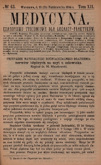 Medycyna : czasopismo tygodniowe dla lekarzy praktyków 1884, T. XII, nr 43