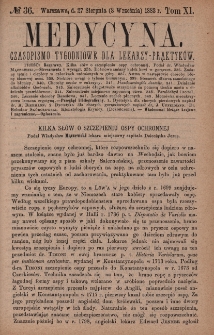 Medycyna : czasopismo tygodniowe dla lekarzy praktyków 1883, T. XI, nr 36