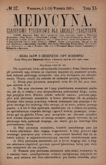 Medycyna : czasopismo tygodniowe dla lekarzy praktyków 1883, T. XI, nr 37
