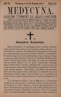 Medycyna : czasopismo tygodniowe dla lekarzy praktyków 1883, T. XI, nr 38
