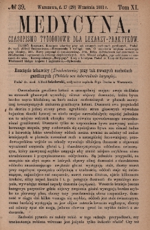 Medycyna : czasopismo tygodniowe dla lekarzy praktyków 1883, T. XI, nr 39