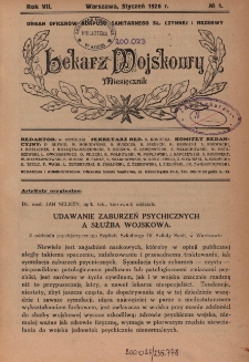 Lekarz wojskowy: miesięcznik organ oficerów korpusu sanitarnego sł. czynnej i rezerwy 1926, R. VII, nr 1