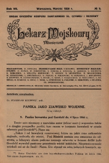 Lekarz wojskowy: miesięcznik organ oficerów korpusu sanitarnego sł. czynnej i rezerwy 1926, R. VII, nr 3