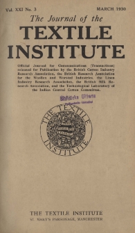 The Journal of the Textile Institute Vol. XXI No. 3 (1930)