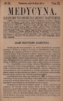 Medycyna : czasopismo tygodniowe dla lekarzy praktycznych 1881, T. IX, nr 22