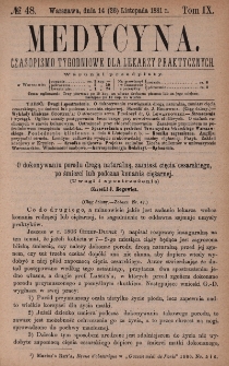 Medycyna : czasopismo tygodniowe dla lekarzy praktycznych 1881, T. IX, nr 48