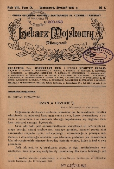 Lekarz wojskowy: miesięcznik organ oficerów korpusu sanitarnego sł. czynnej i rezerwy 1927, R. VIII, T. IX, nr 1
