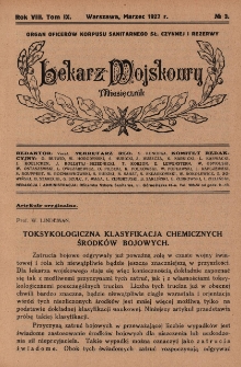 Lekarz wojskowy: miesięcznik organ oficerów korpusu sanitarnego sł. czynnej i rezerwy 1927, R. VIII, T. IX, nr 3