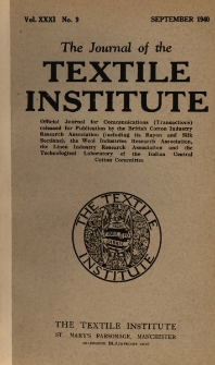The Journal of the Textile Institute Vol. XXXI No. 9 (1940)